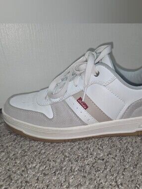Levi's White & Gray Sneakers | Beige Stripe Trainers | Retro Sneaker | Size 8.5